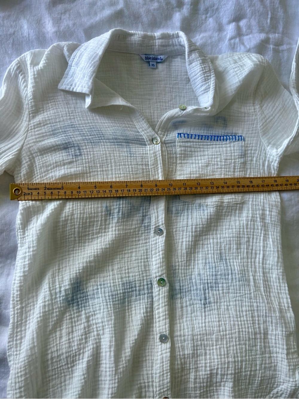 Blue Island St. Tropez Ibiza Mykonos Gauze Button Front Beach Shirt Cover-Up - Picture 8 of 13